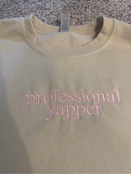 Etsy Tops - Professional Yapper pink embroidered Graphic Crewneck taupe beige sweatshirt
